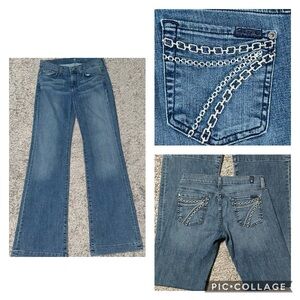 Womens 7 For All Mankind DOJO Flare Rhinestone Chain Link Jeans Sz 26 JU115Y702E